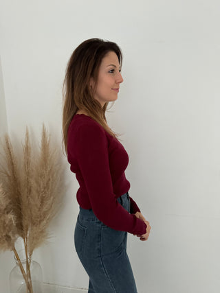 Burgundy scallop ribbed top