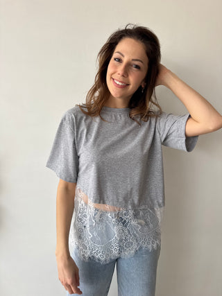 lace detail grey tee