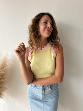 Pink details yellow top