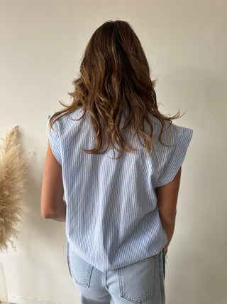 Heart pocket blue striped top