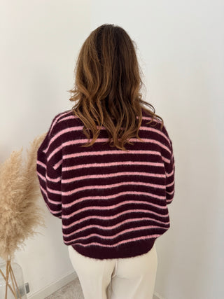 Burgundy pink striped button knit