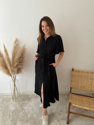 Simple black button dress