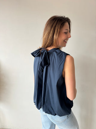 Open back navy bow top