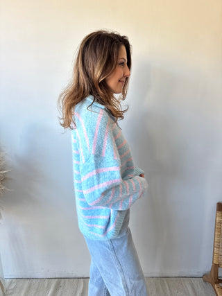 Blue pink striped soft knit