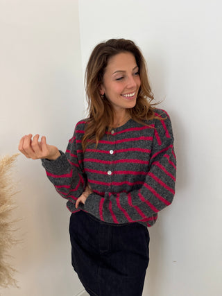 Fuchsia stripes grey knit