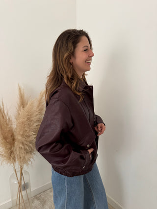 Burgundy faux leather jacket