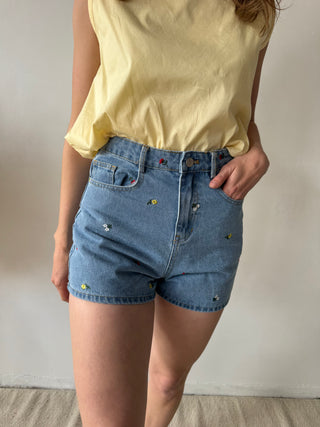 Colorful flowers denim short