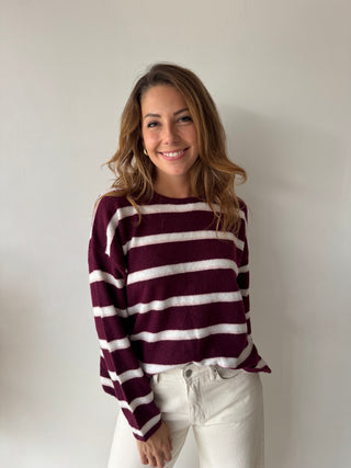 Burgundy striped knot knit