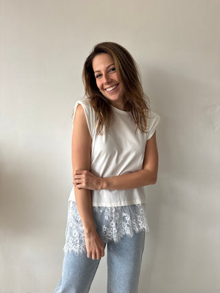 Lace details white top