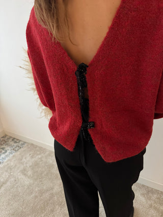 Glitter bows red knit