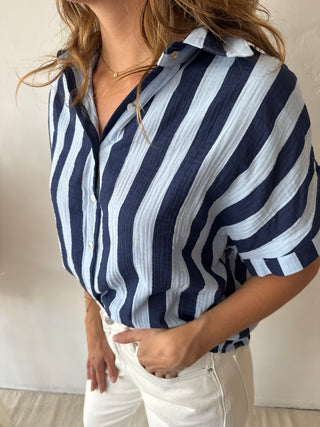 Navy striped tetra top