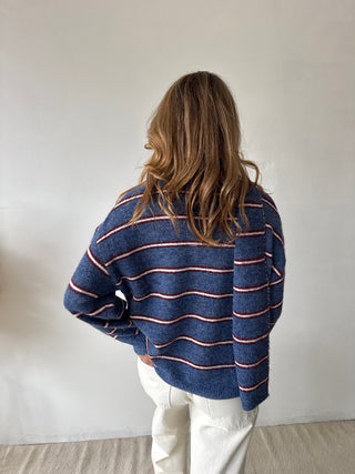 Burgundy blue striped scarf knit