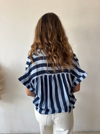 Navy striped tetra top