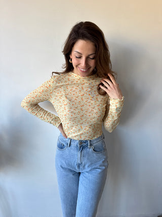 Yellow flowered long sleeve top
