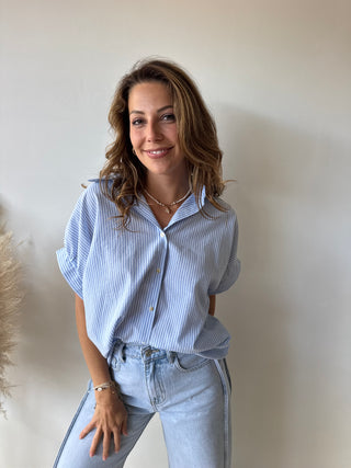 Be happy blue striped shirt