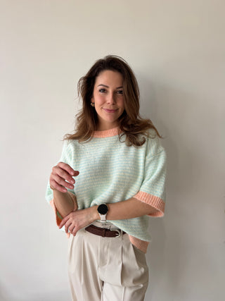 Peach details mint knit
