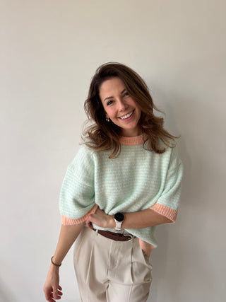 Peach details mint knit