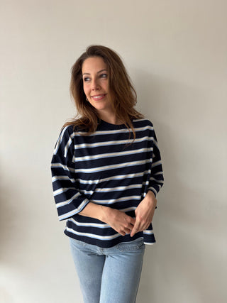 Knot back navy striped top