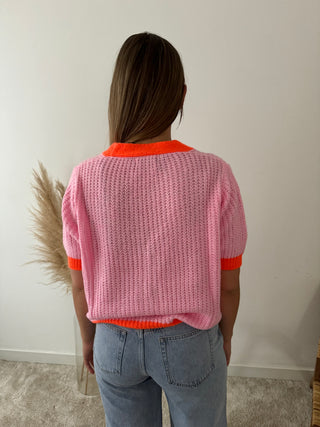 Super soft pink orange button knit