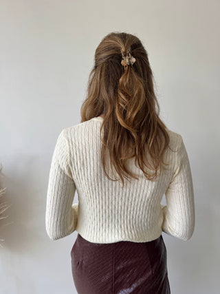Soft beige ribbed knit top