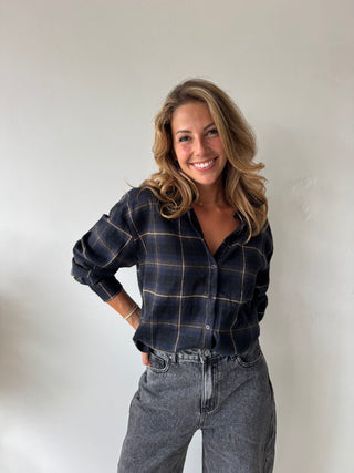 Blue brown checked shirt