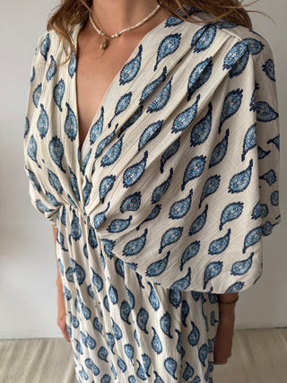 Blue leaves maxi dress