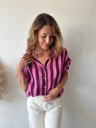 Burgundy pink striped tetra top