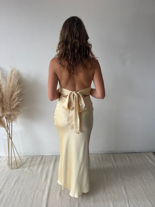 Peach satin maxi dress