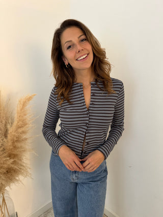 Brown blue ribbed top