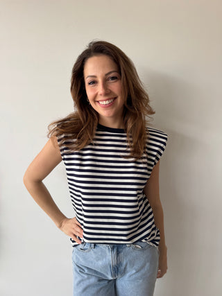 Navy white striped sleeveless top