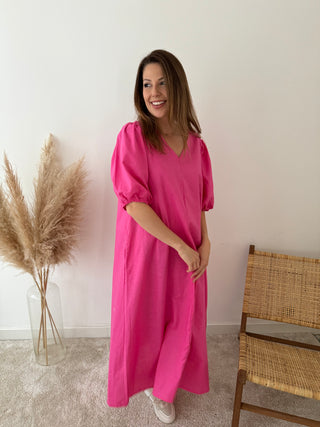 Fuchsia linen maxi dress