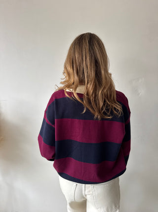Navy burgundy striped polo sweater