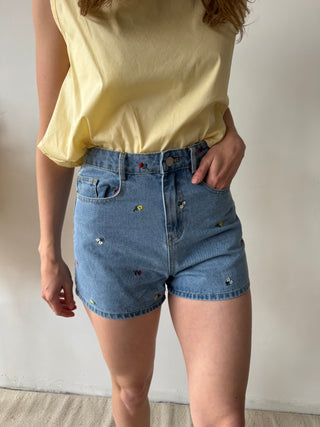 Colorful flowers denim short