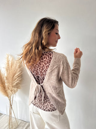 Leopard back detail taupe knit