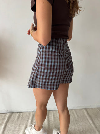 Brown blue checked skort