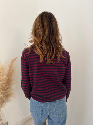 White collar burgundy striped polo
