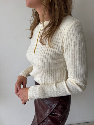 Soft beige ribbed knit top