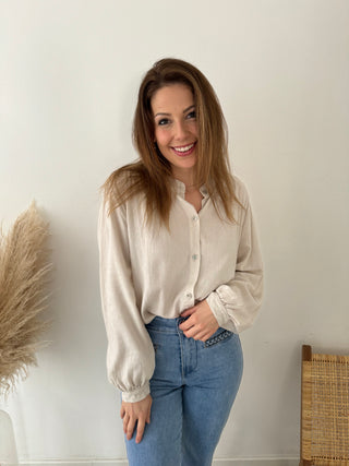 Long sleeves linnen beige blouse