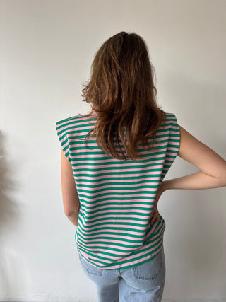 Green pink striped sleeveless top