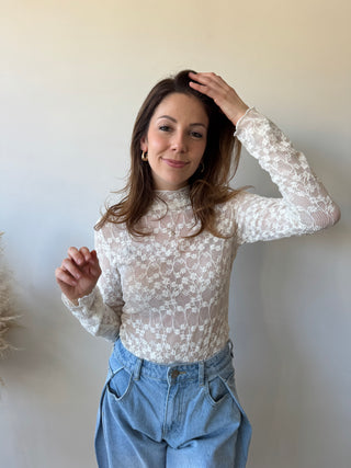 Beige flowered longsleeve top