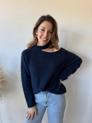 Navy open shoulder soft knit