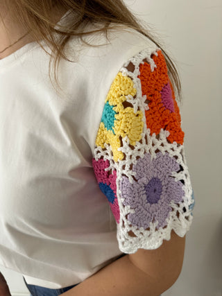 Colorful crochet sleeves top