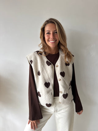 Brown hearts beige teddy vest