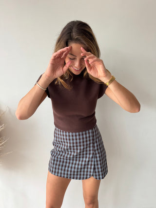 Brown blue checked skort