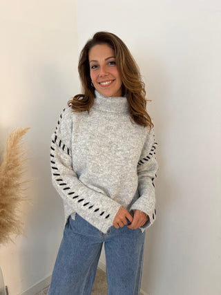 Grey stitched turtleneck knit