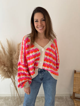 Fuchsia orange button knit