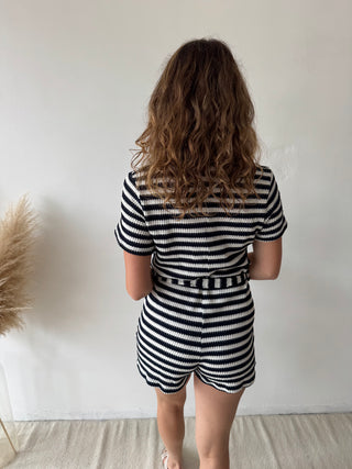 Navy striped playsuit