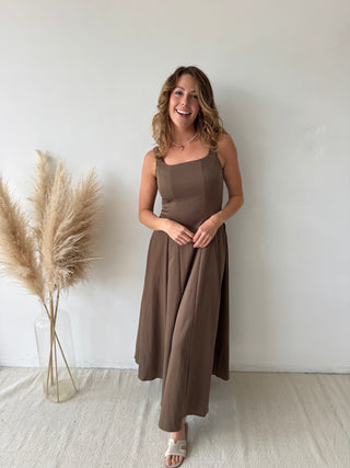Brown flare maxi dress