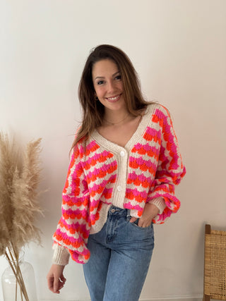 Fuchsia orange button knit