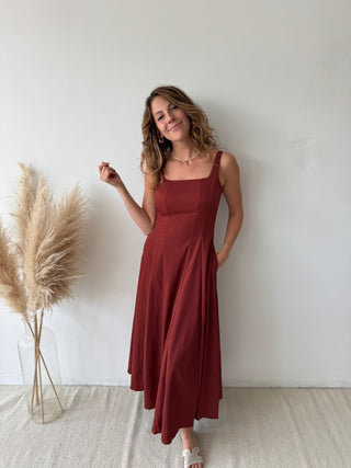 Terracotta flare maxi dress
